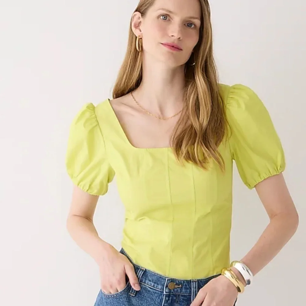 J crew puff sleeve square neck top lemon sorbet yellow